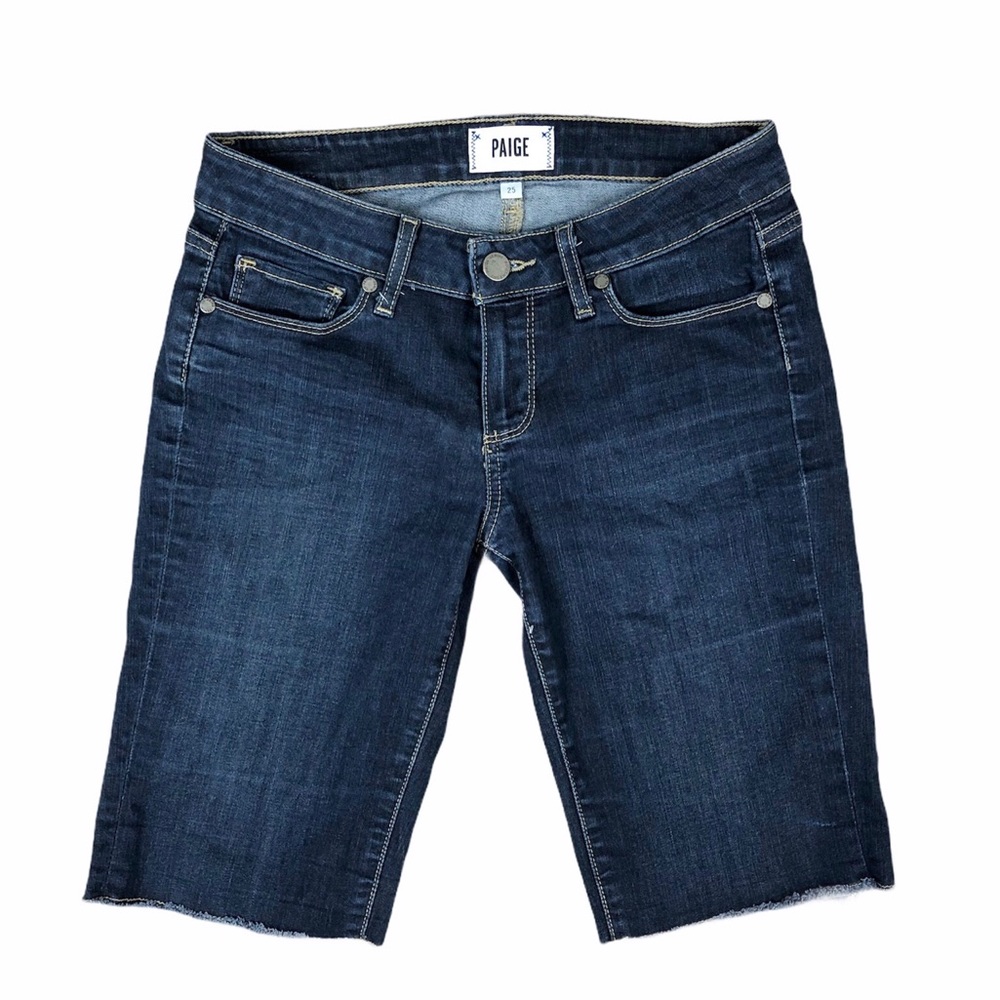 Paige Dark Wash Bermuda Denim Shorts